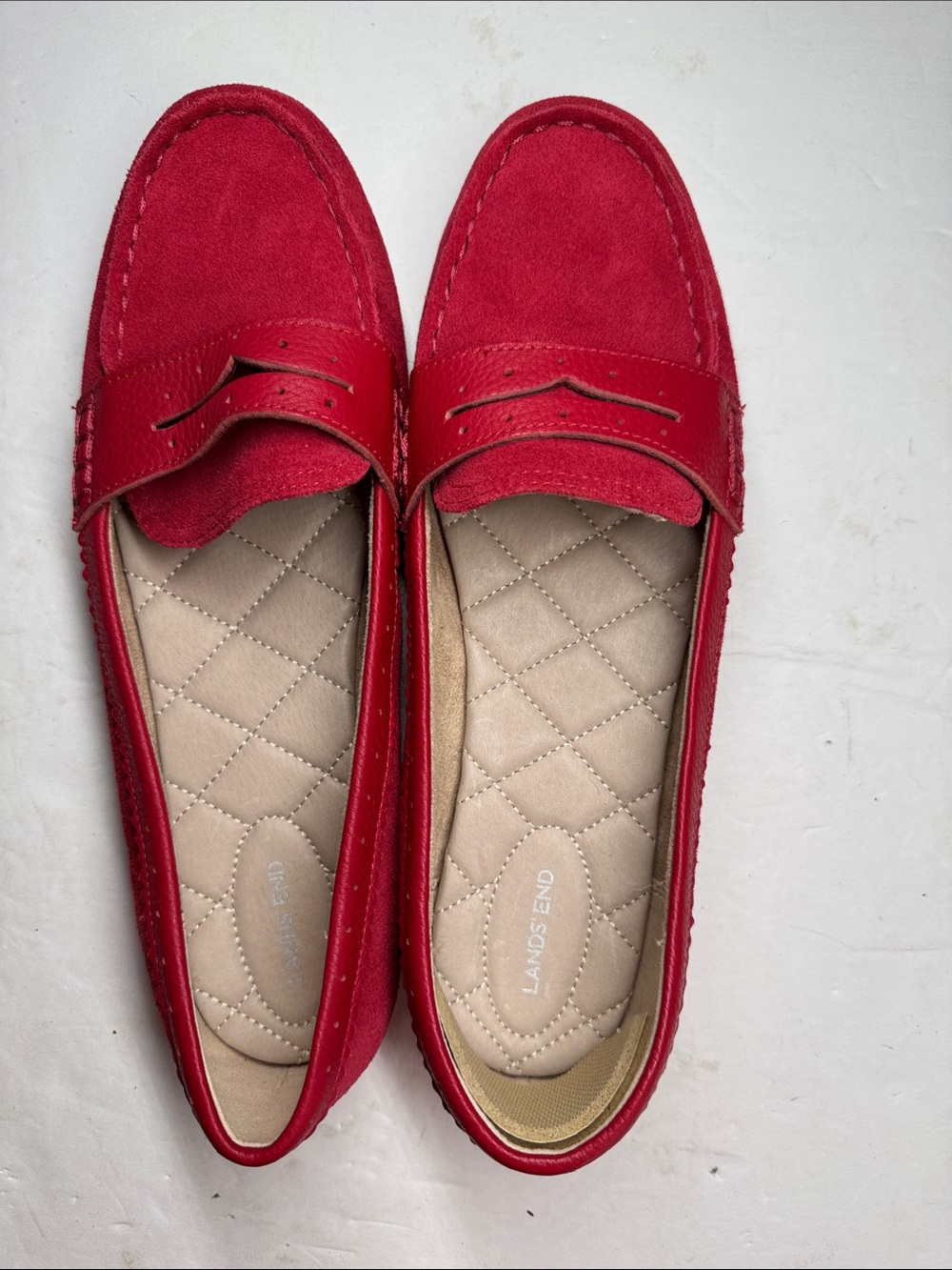 Lands' End Red Quilted-Insole Penny Loafers 11 suede comfort casual slip-on - Picture 3 of 9
